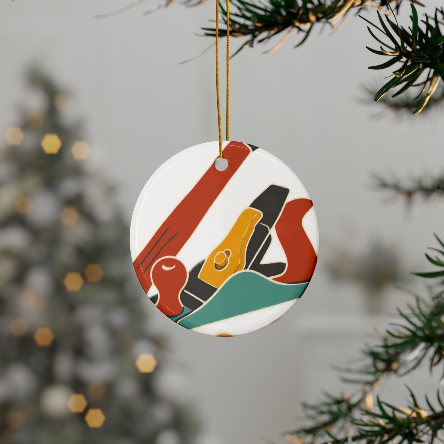 Carpenter Hammer Hand Plane Woodworking Art Ceramic Ornament, Holiday Keepsake a