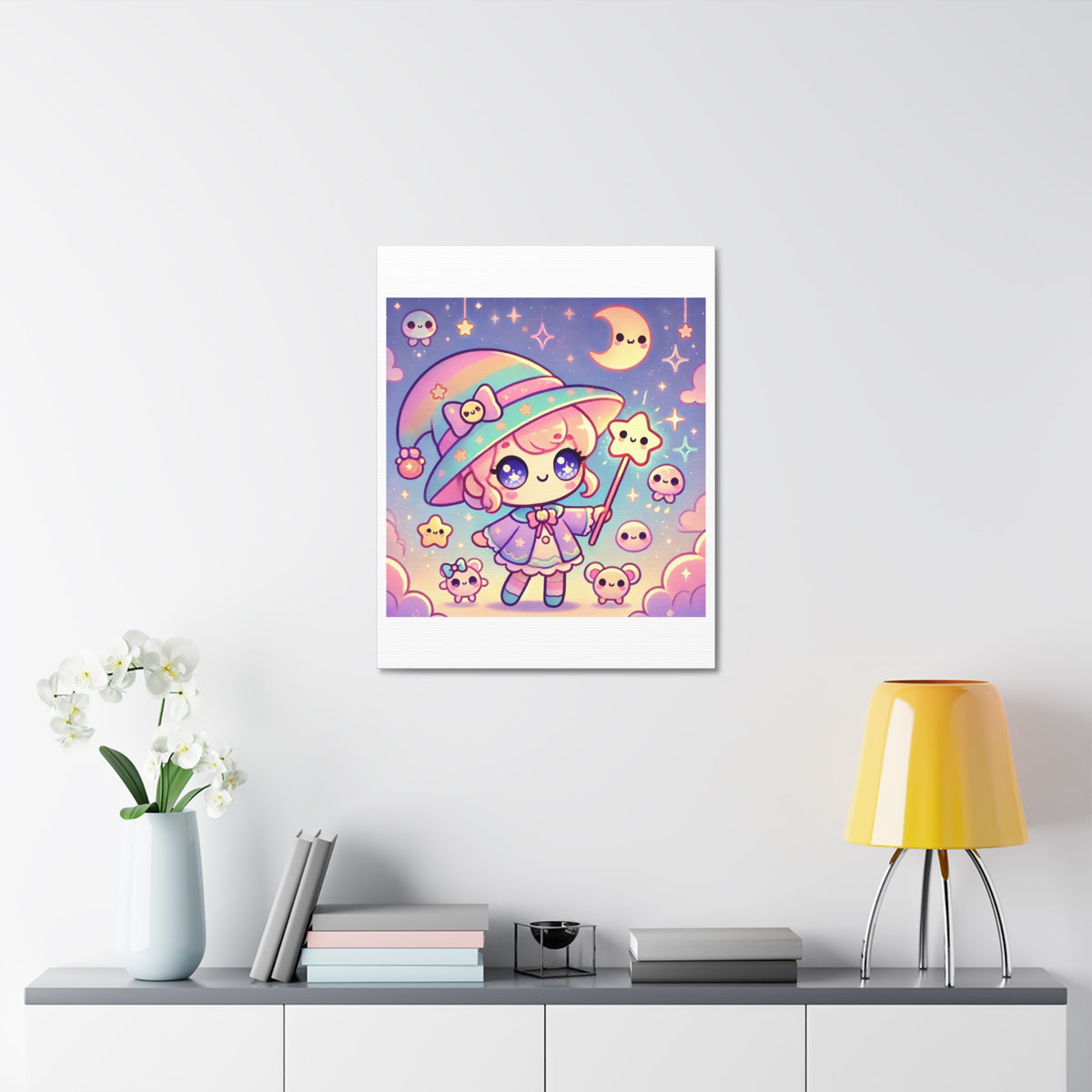 Kawaii Moon Wand Pastel Fantasy Canvas Wall Art