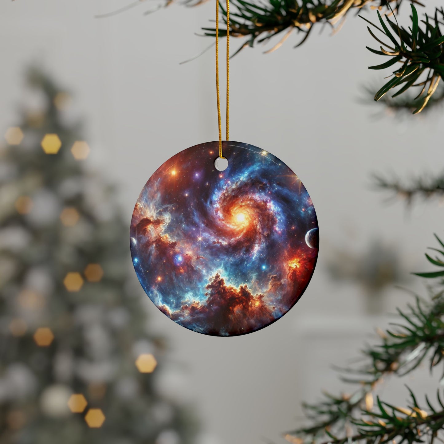 Galaxy Nebula Dreamscape Ceramic Ornament, Holiday Keepsake and Gift