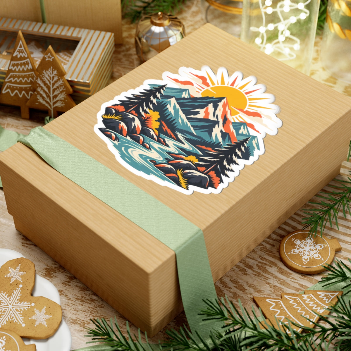 Alpine Sunrise River Mountain Adventure Art Sticker