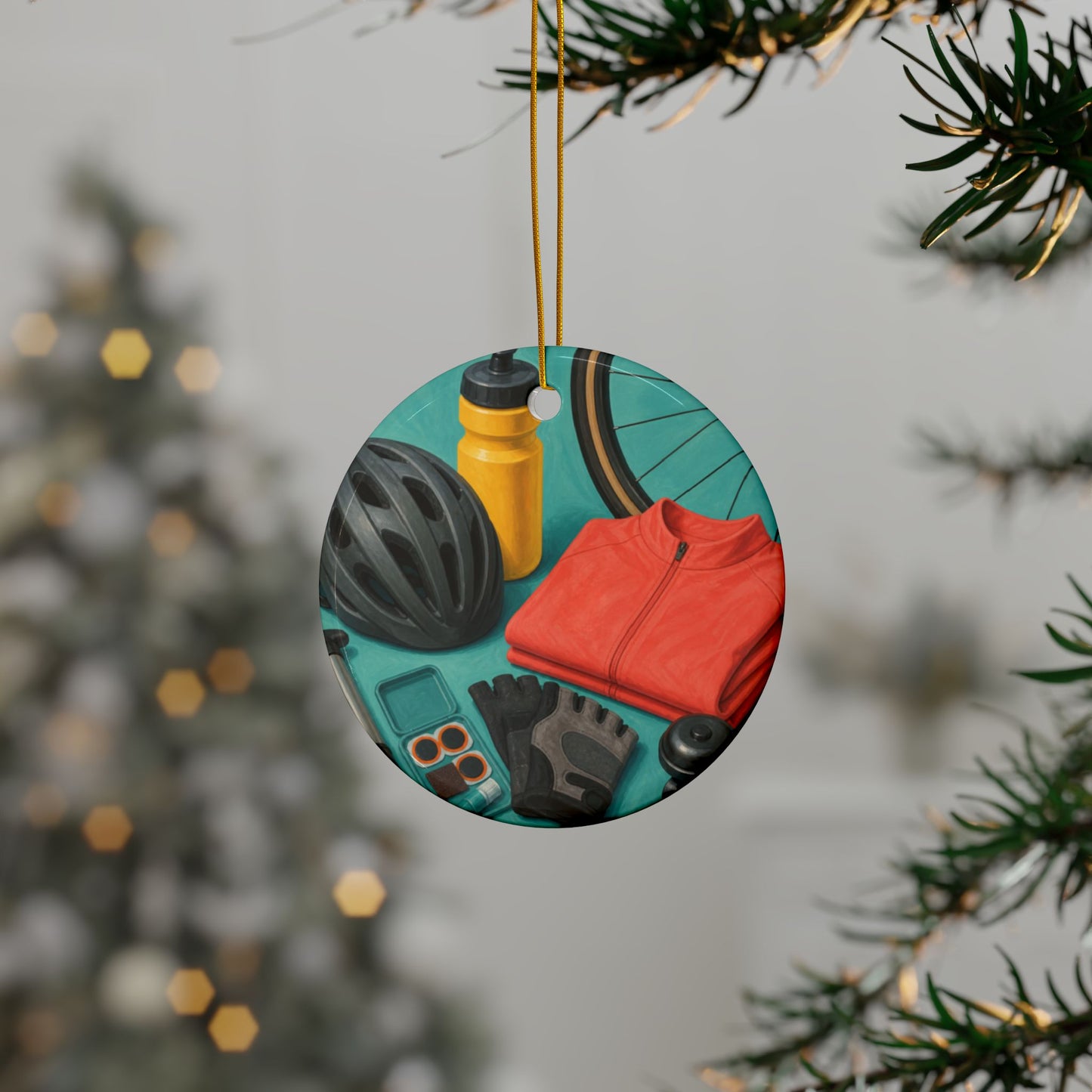 Colorful Cycling Gear Hobby Art Ceramic Ornament, Holiday Keepsake and Gift