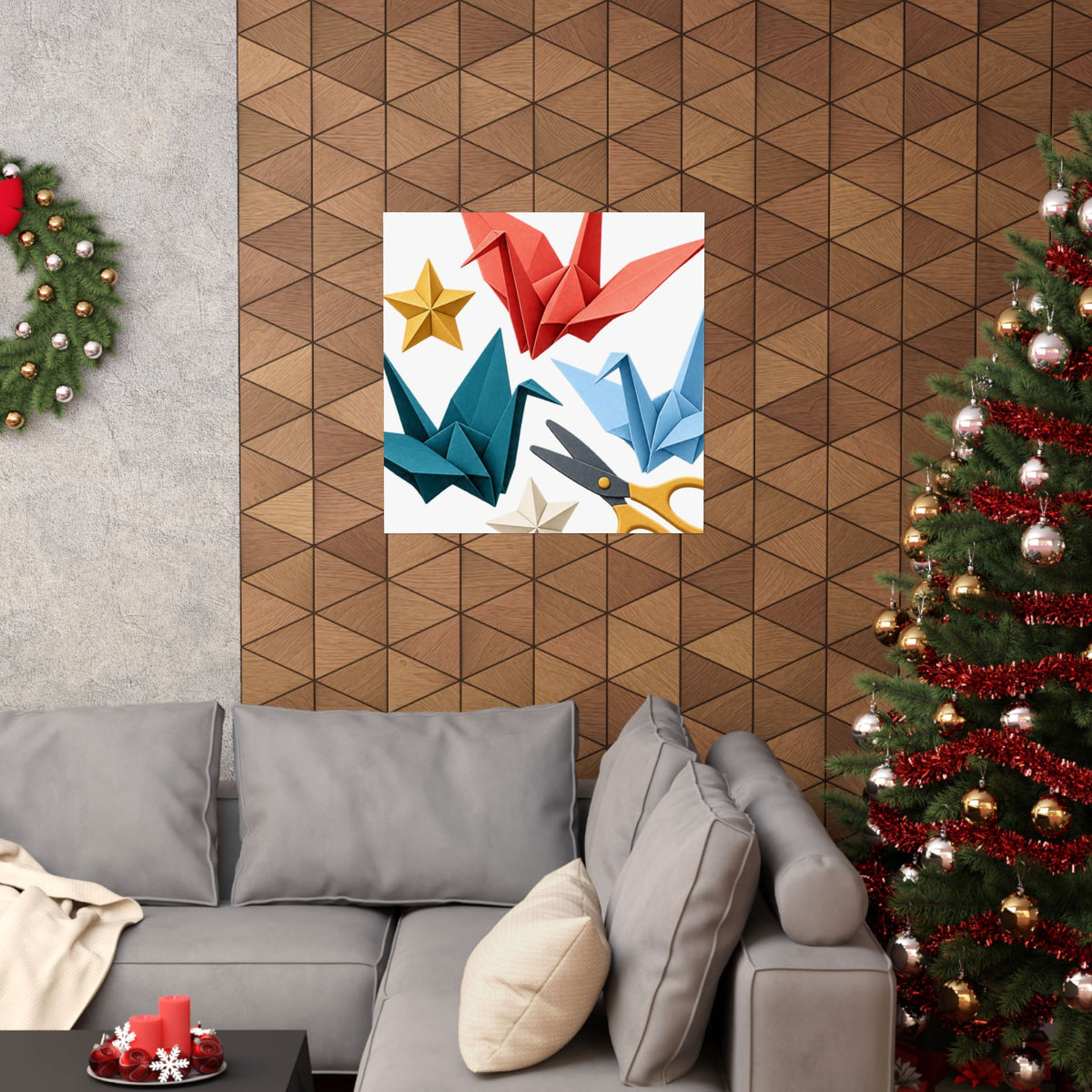 Colorful Origami Cranes and Paper Craft Poster