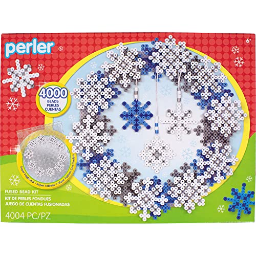Perler Snowflake Wreath Christmas Fuse Bead Kit for Kids and Adults, Multicolor, Small