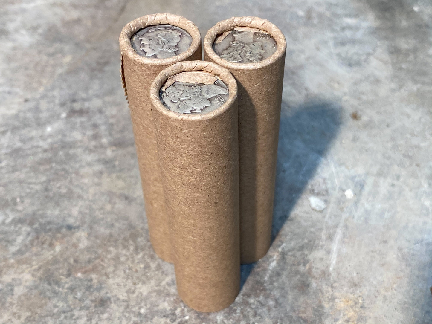 SILVER MERCURY DIME showing on old vintage unsearched old brown wheat penny roll us coins estate collection cent sale pennies lot hoard