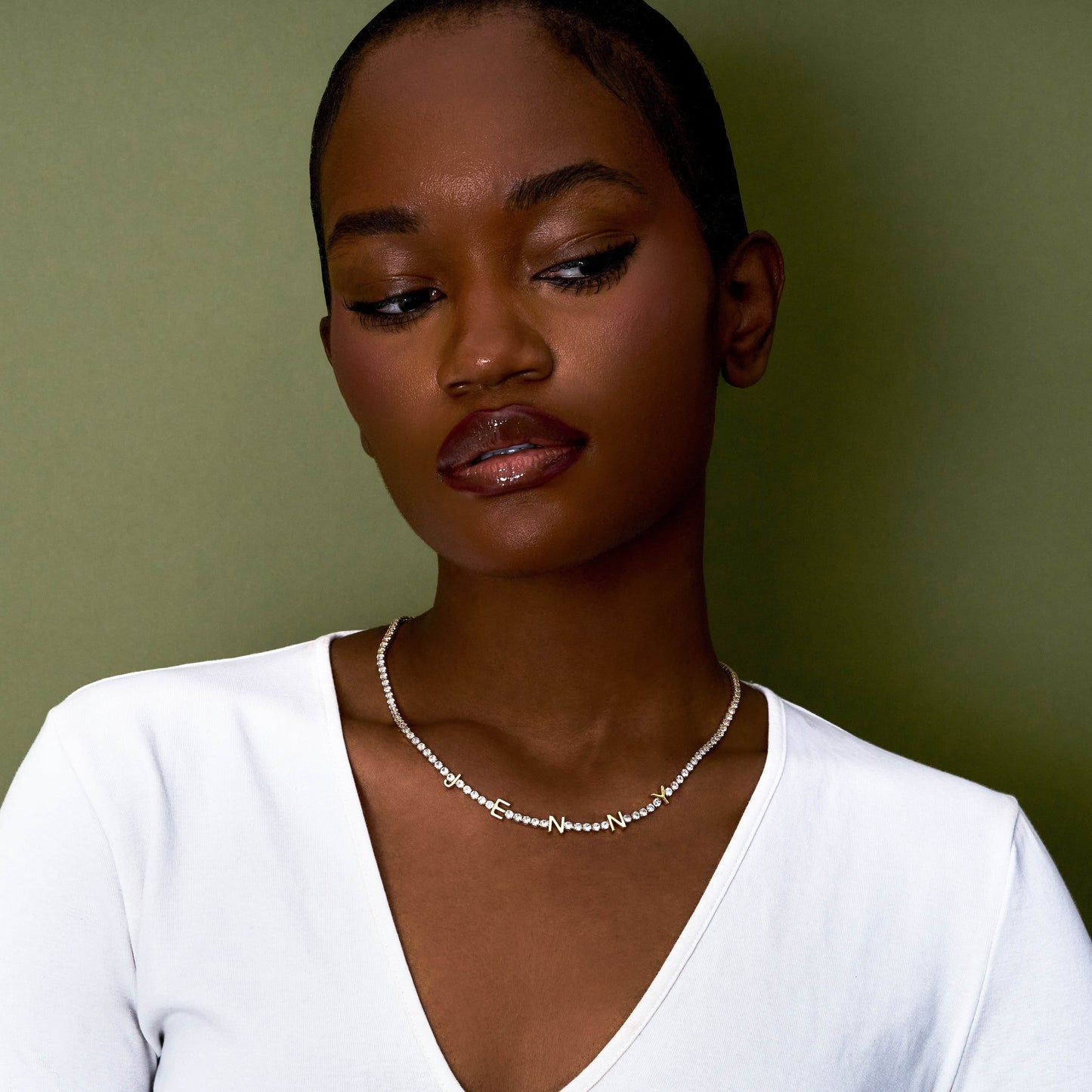 Spaced Out Name Necklace with Tennis Chain