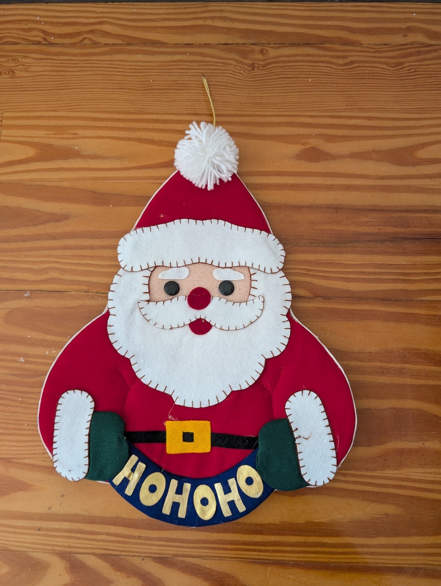Felt "HOHOHO" Santa from Unknown - Holiday Decor (Felt, Batting Wall Hanging, Handmade, Folk Art, Craft, Red, White, Green)