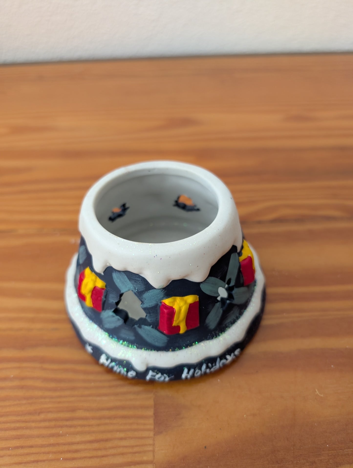 "Home for the Holidays" Votive Holder from Unknown - Holiday Decor (Ceramic Votive Holder, Traditional, Dark Blue, White, Red, Yellow)