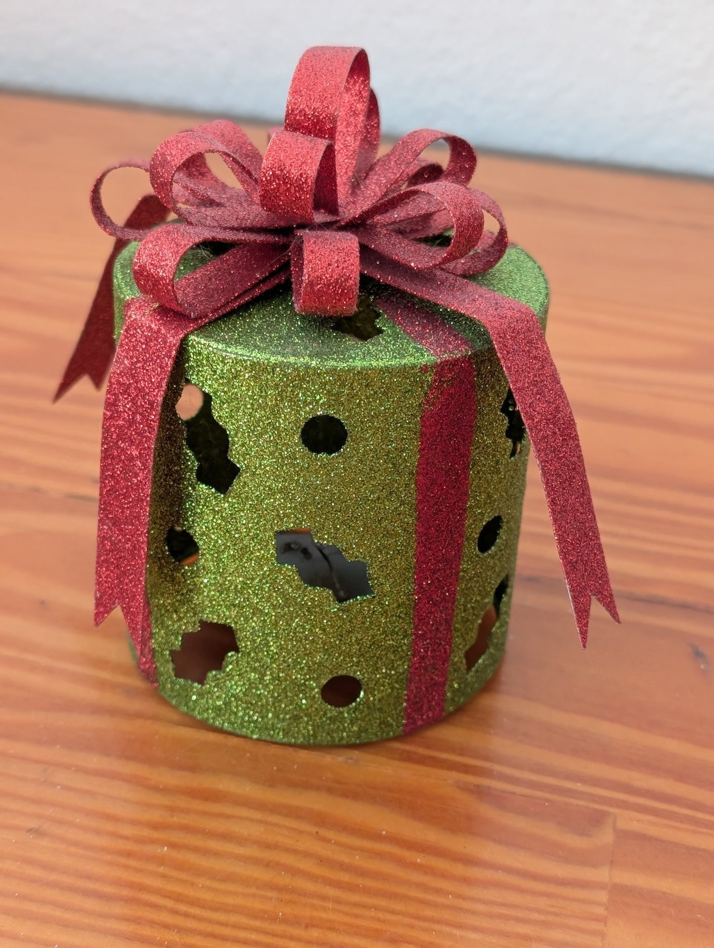 Gift Box Votive Holder from Unknown - Holiday Decor (Metal, Glitter Decor, Modern, Glam, Green, Red)