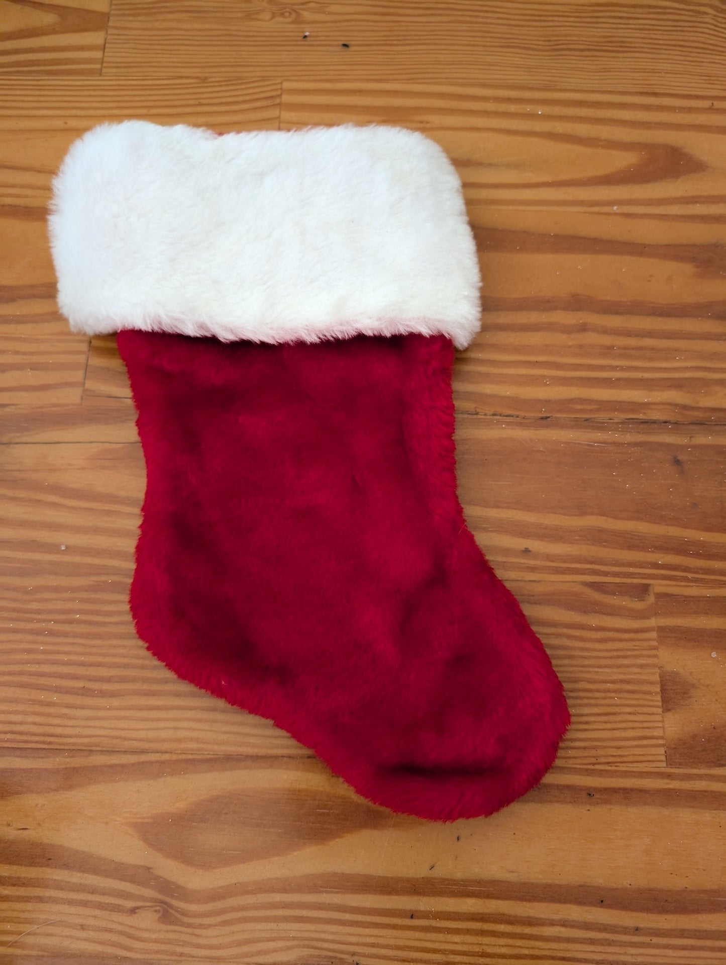Plush Red Stocking from Unknown - Linens (Faux Fur, Fabric Stocking, Traditional, Modern, Red, White)