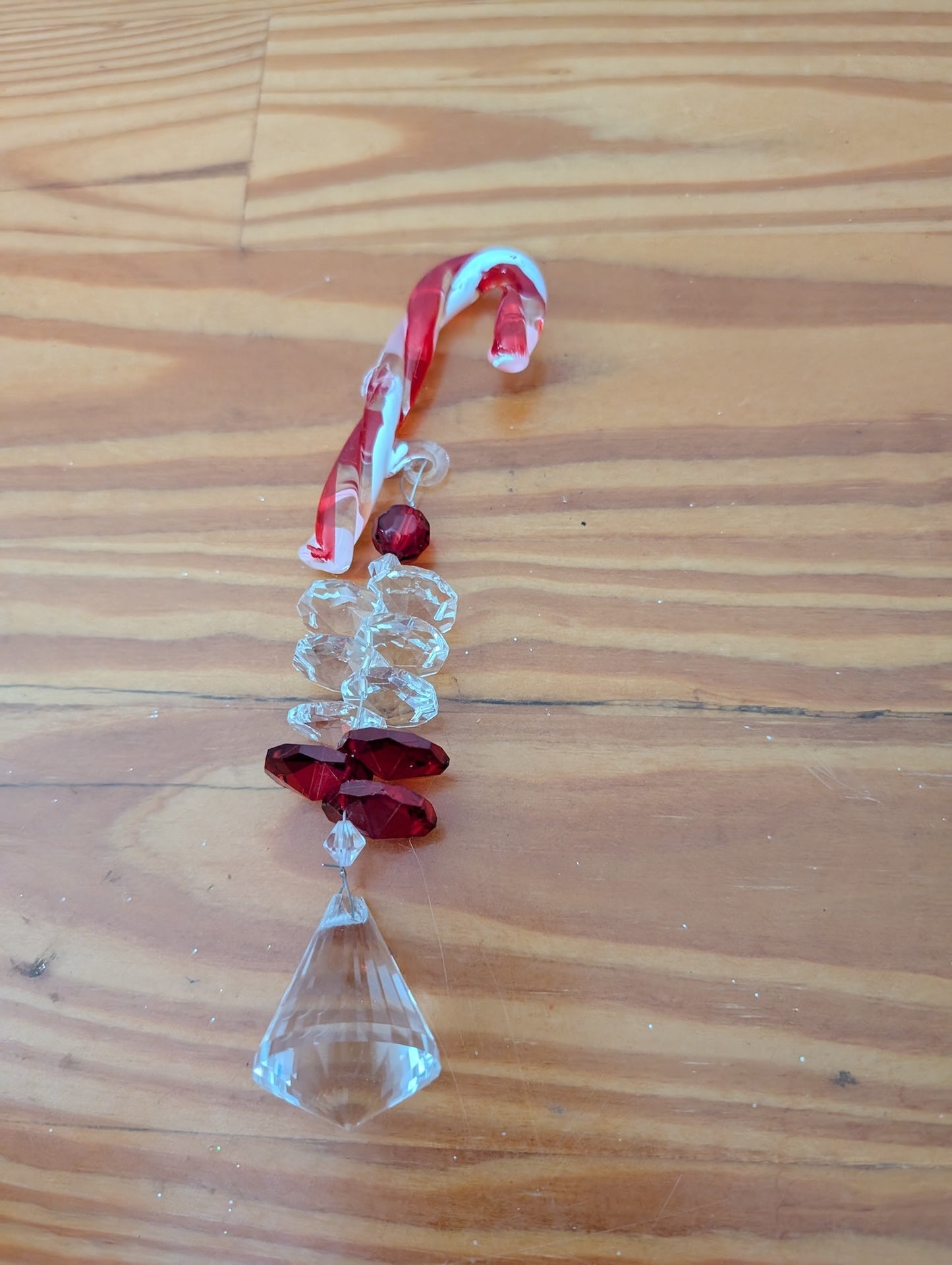 Crystal Candy Cane Suncatcher from Unknown - Ornaments (Glass, Acrylic Ornament, Traditional, Glam, Red, White, Clear)