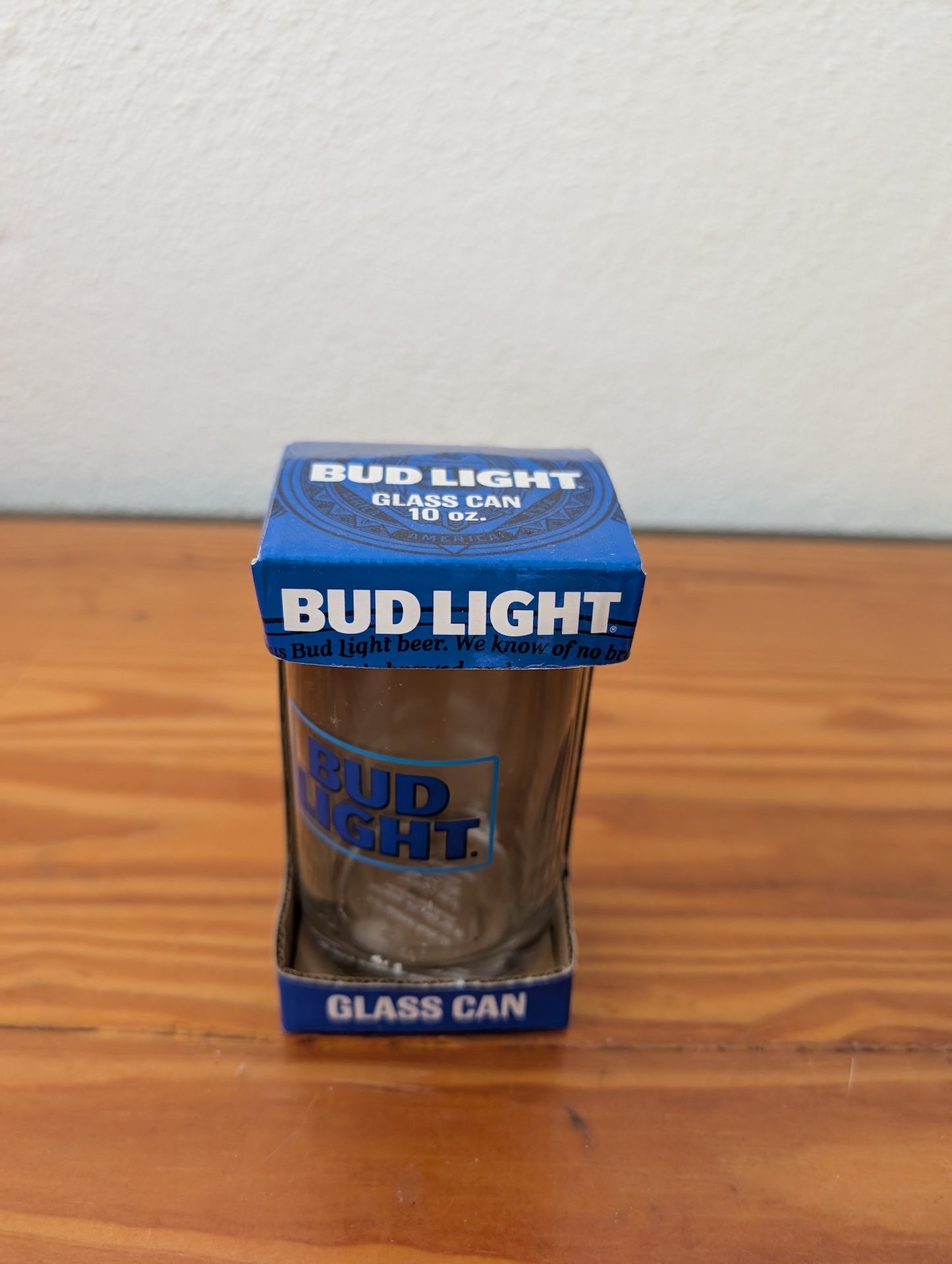 Bud Light Glass Can from Anheuser-Busch - Glassware (Glass Drinking Glass, Barware, Breweriana, Clear, Blue)