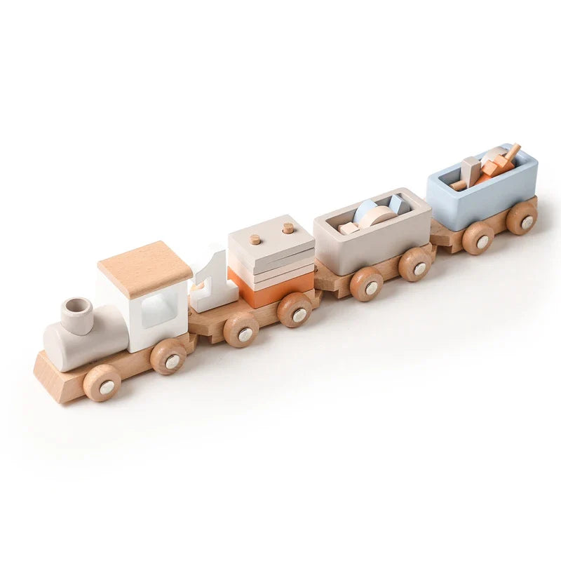 Wooden Birthday Train Building Blocks β Montessori Stacking Educational Toy