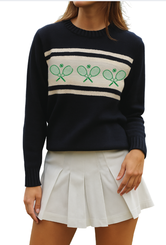 Tennis Racquets Sweater- Navy/Green