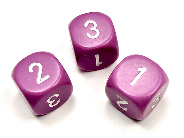 Opaque 16mm d3 (d6 w/ 1-2-3 twice) Light Purple/white (SOLD PER PIECE)