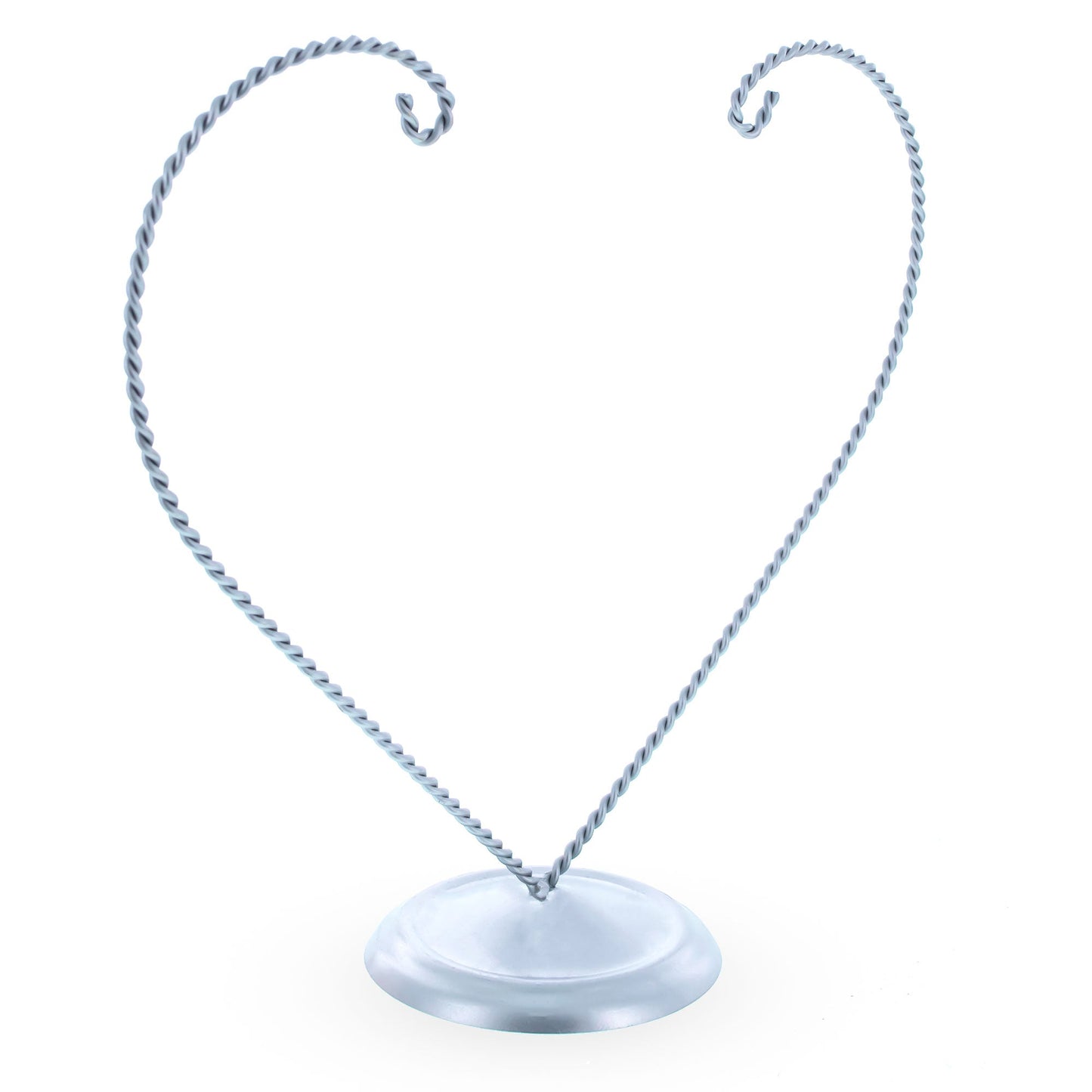 Open-Top Heart Twisted Silver Metal Ornament Display Stand 9 Inches (Poland)