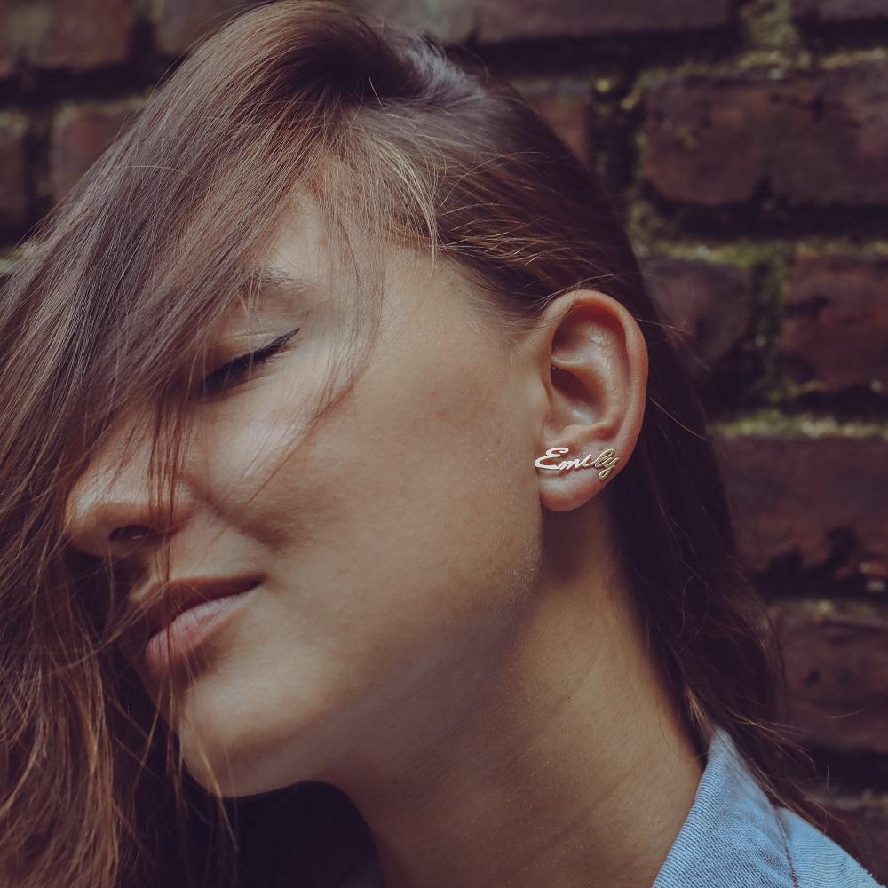 Dainty Script Name Earrings