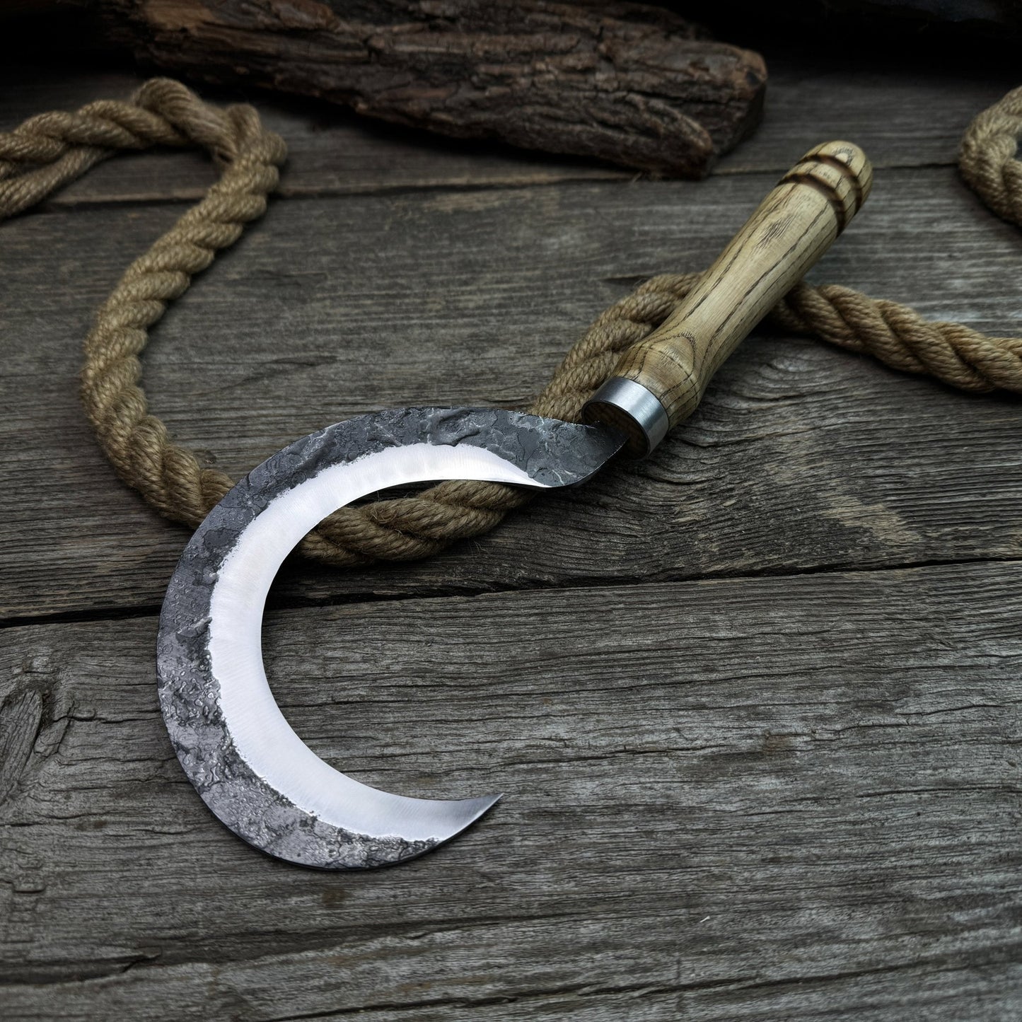Hand-Forged Small Sickle – 9 cm (3.54 inches) Blade with Leather Belt Attachment