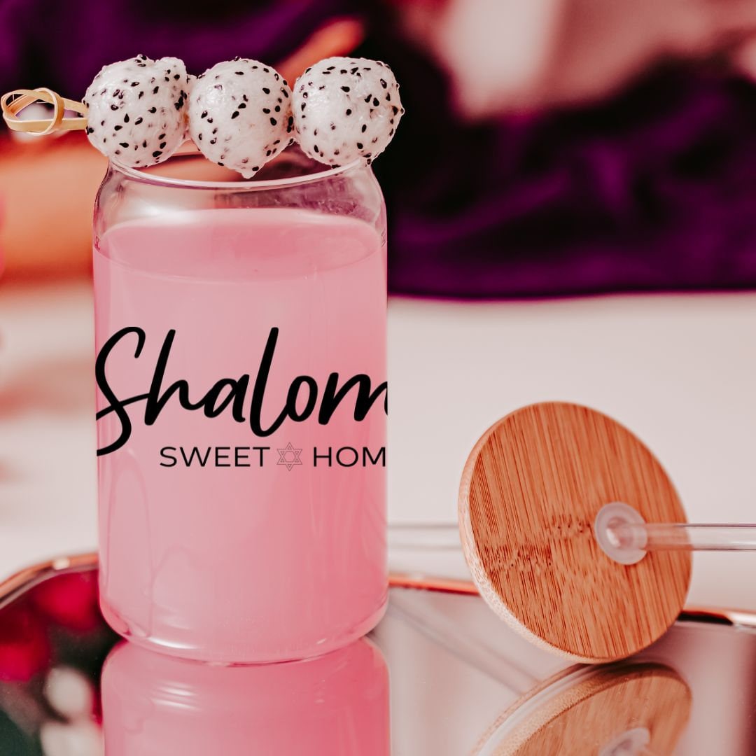 Shalom Sweet Home Printed Glass Can Cup
