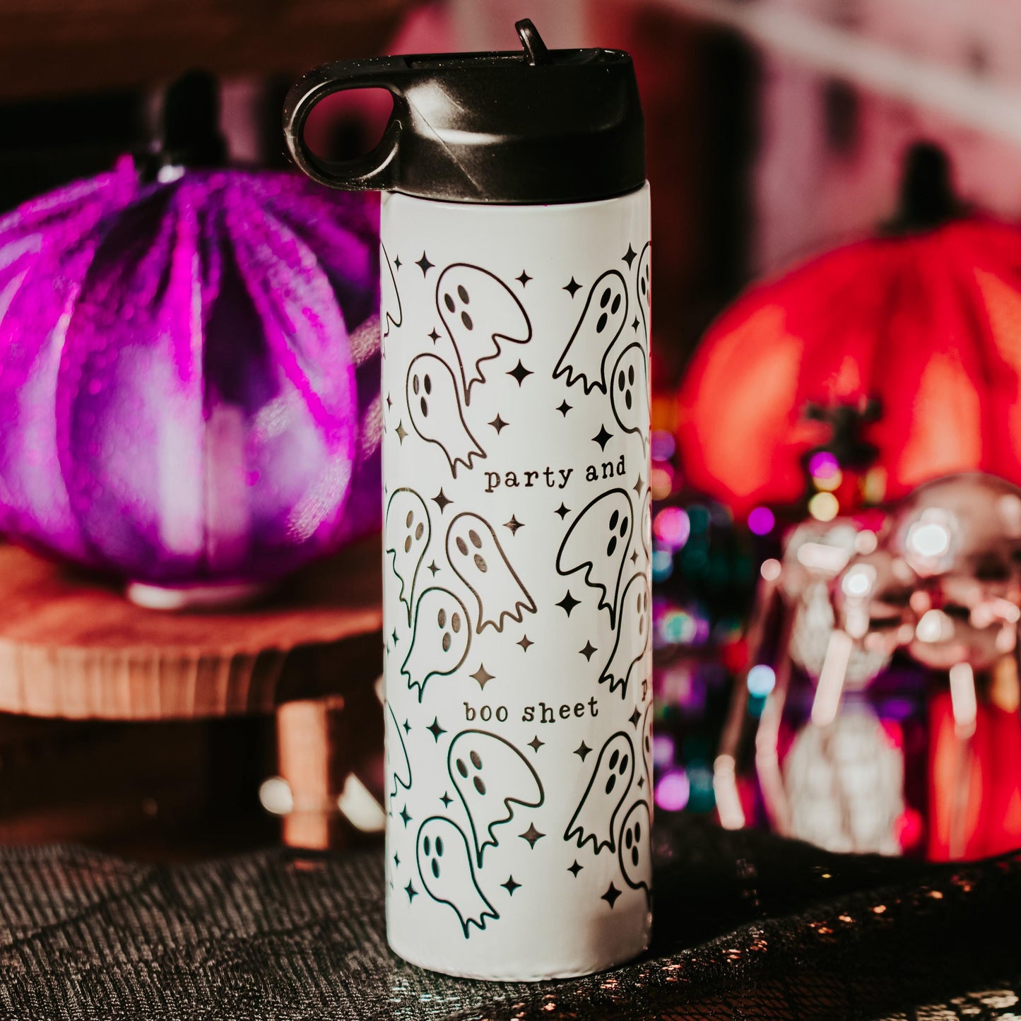 Party and Boo Sheet Ghost Halloween Water Bottle Drink Tumbler
