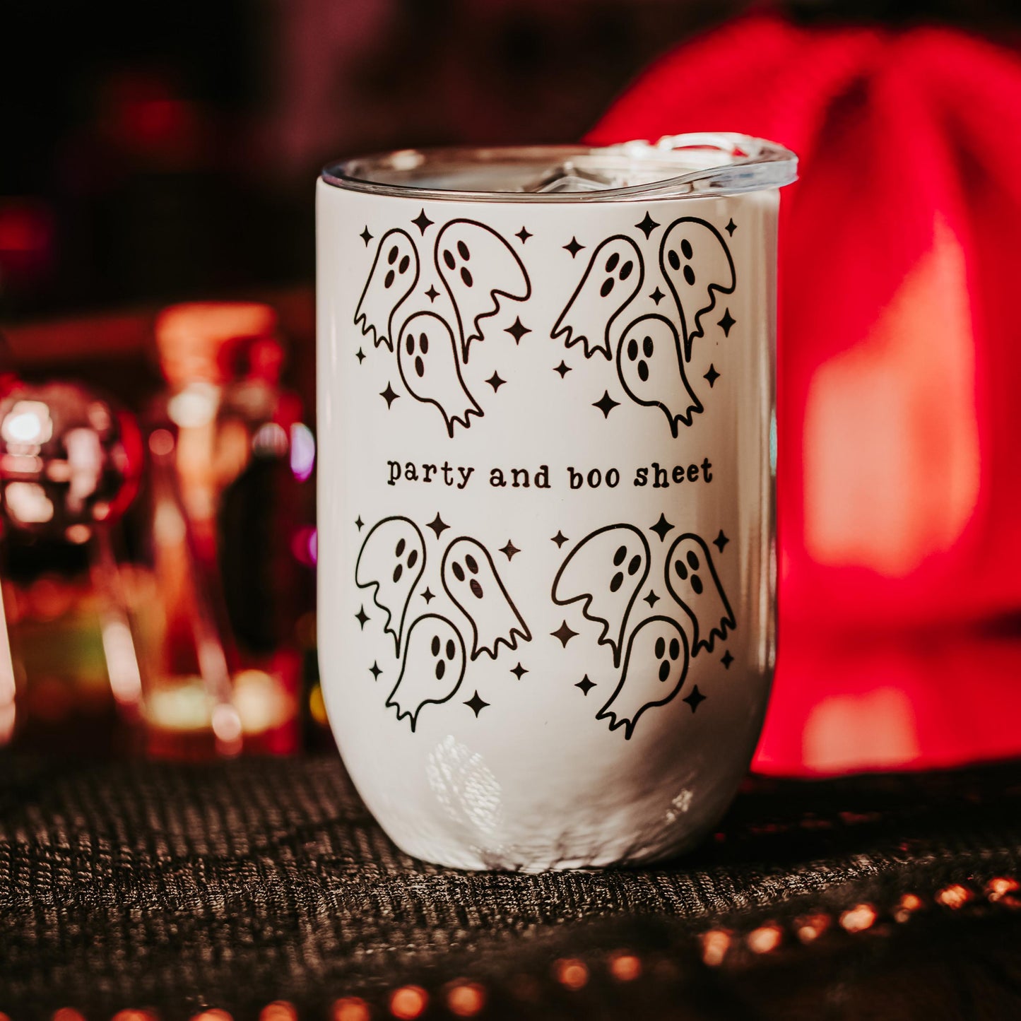 Party and Boo Sheet Halloween Ghosts Wine Tumbler