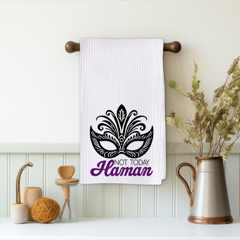 Not Today Haman Funny Purim Waffle Dish Towel
