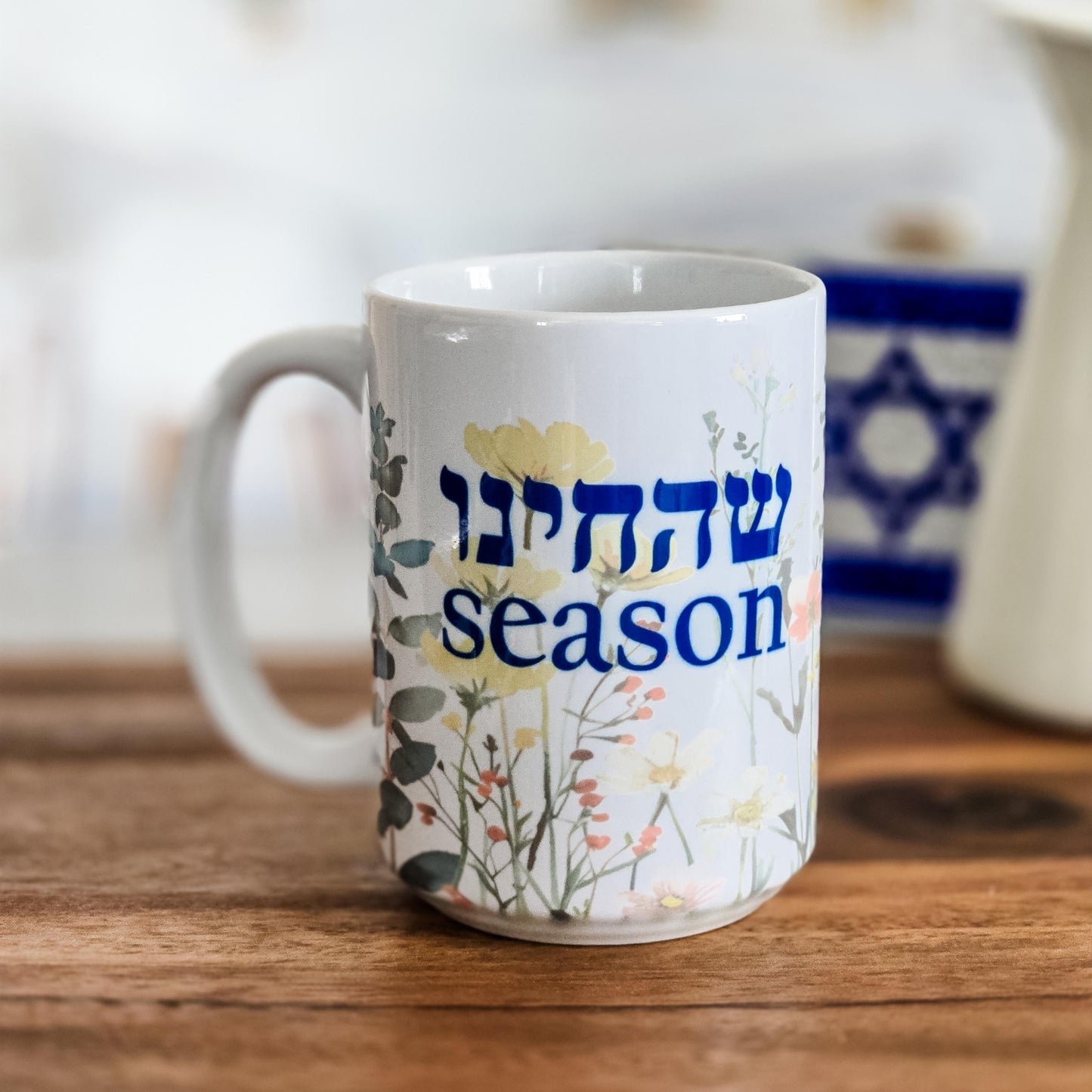 Shehechiyanu Season Floral Jewish Coffee Mug for Shavuot