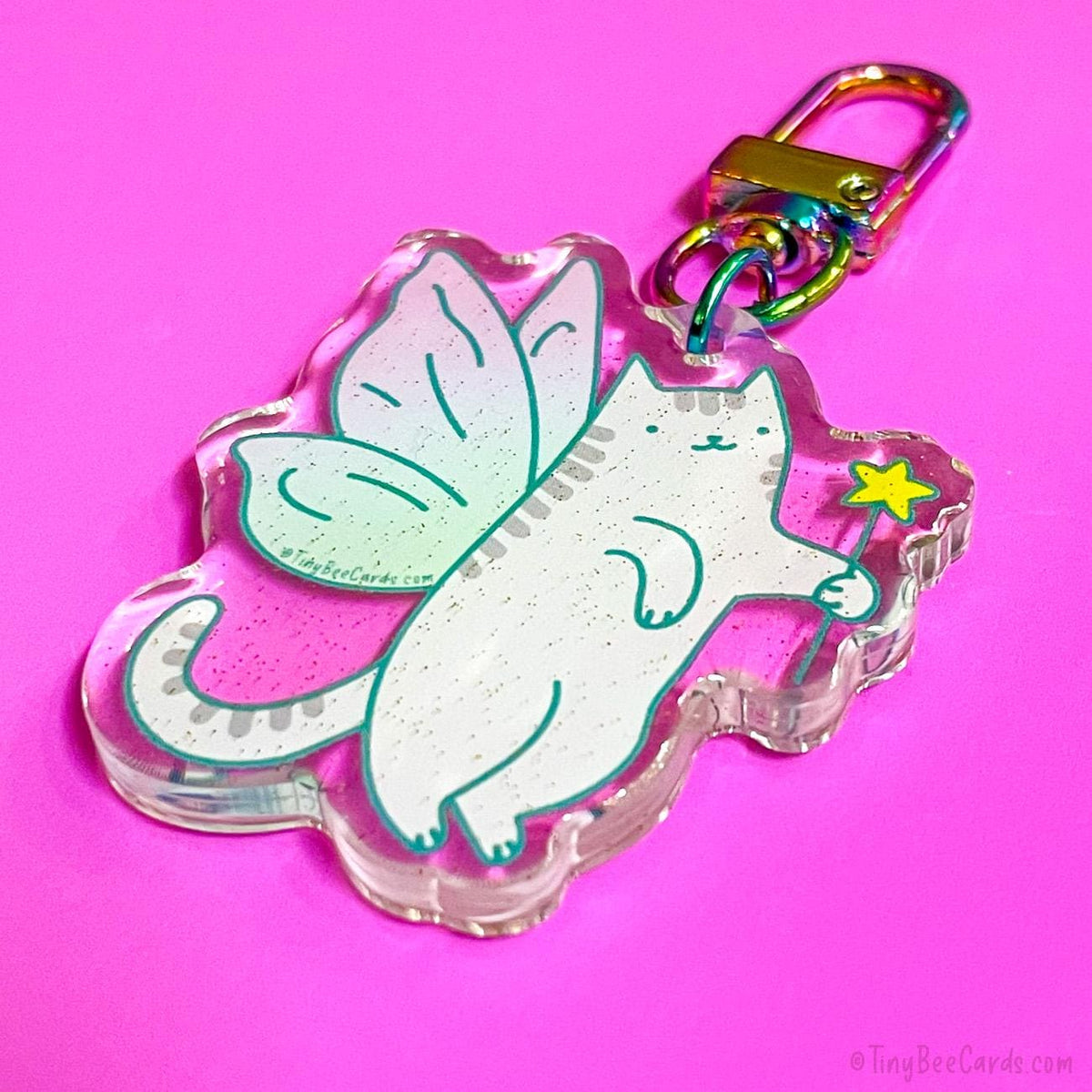 Fairy Cat Glitter Acrylic Keychain