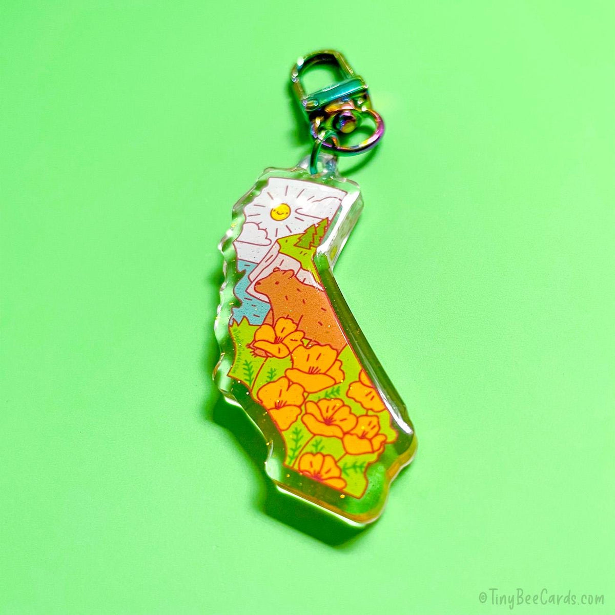 California State Glitter Acrylic Keychain