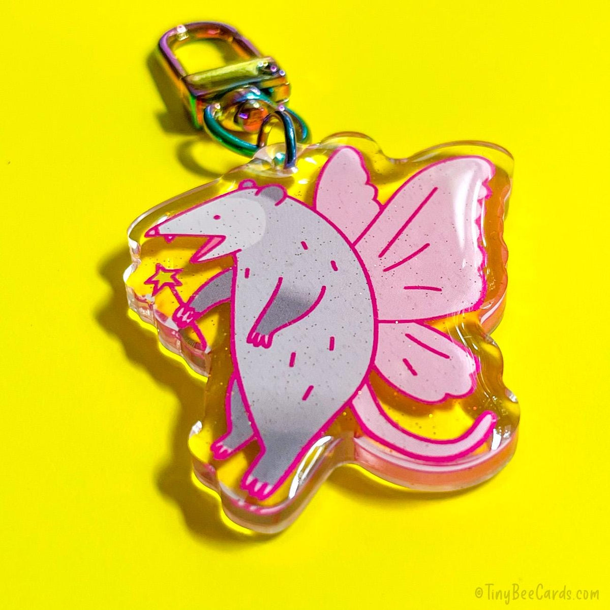 Fairy Opossum Glitter Acrylic Keychain