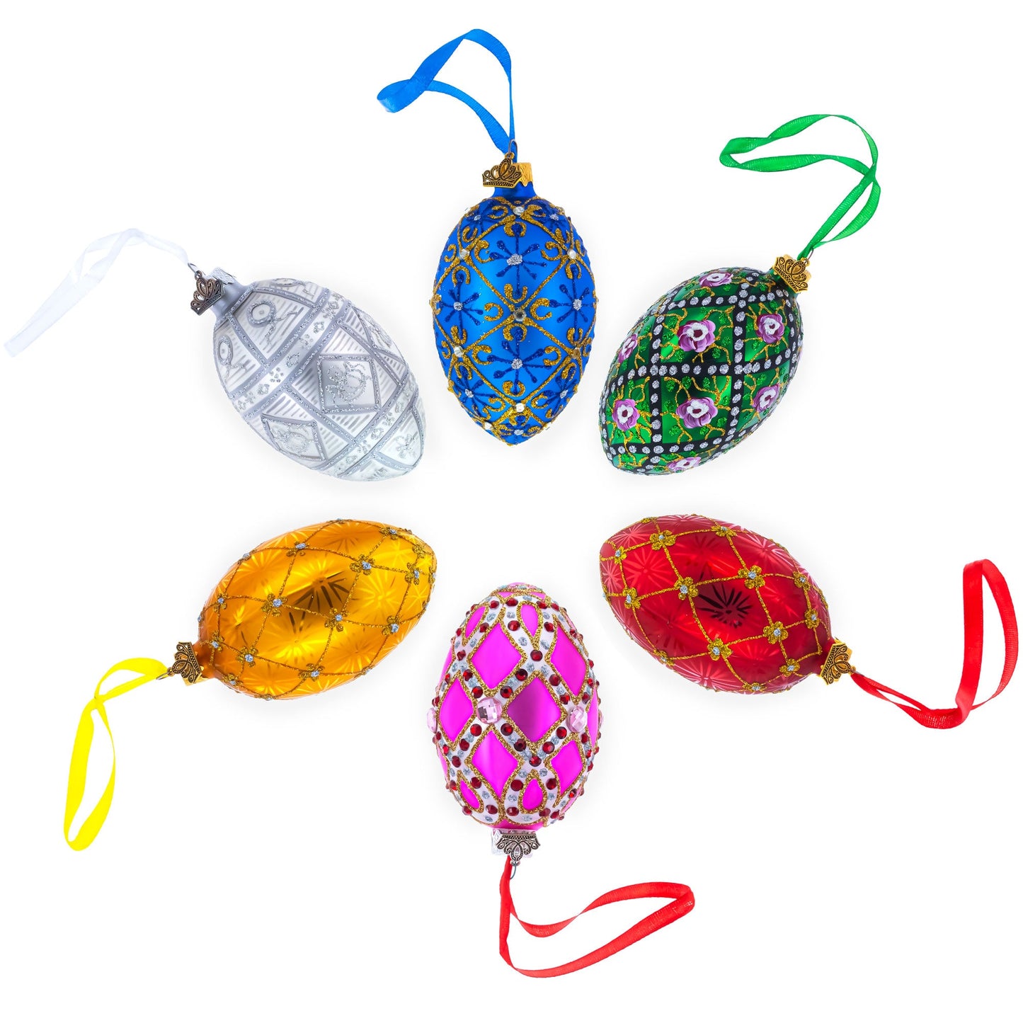 Jewels on Pink Glass Egg Ornament 4 Inches