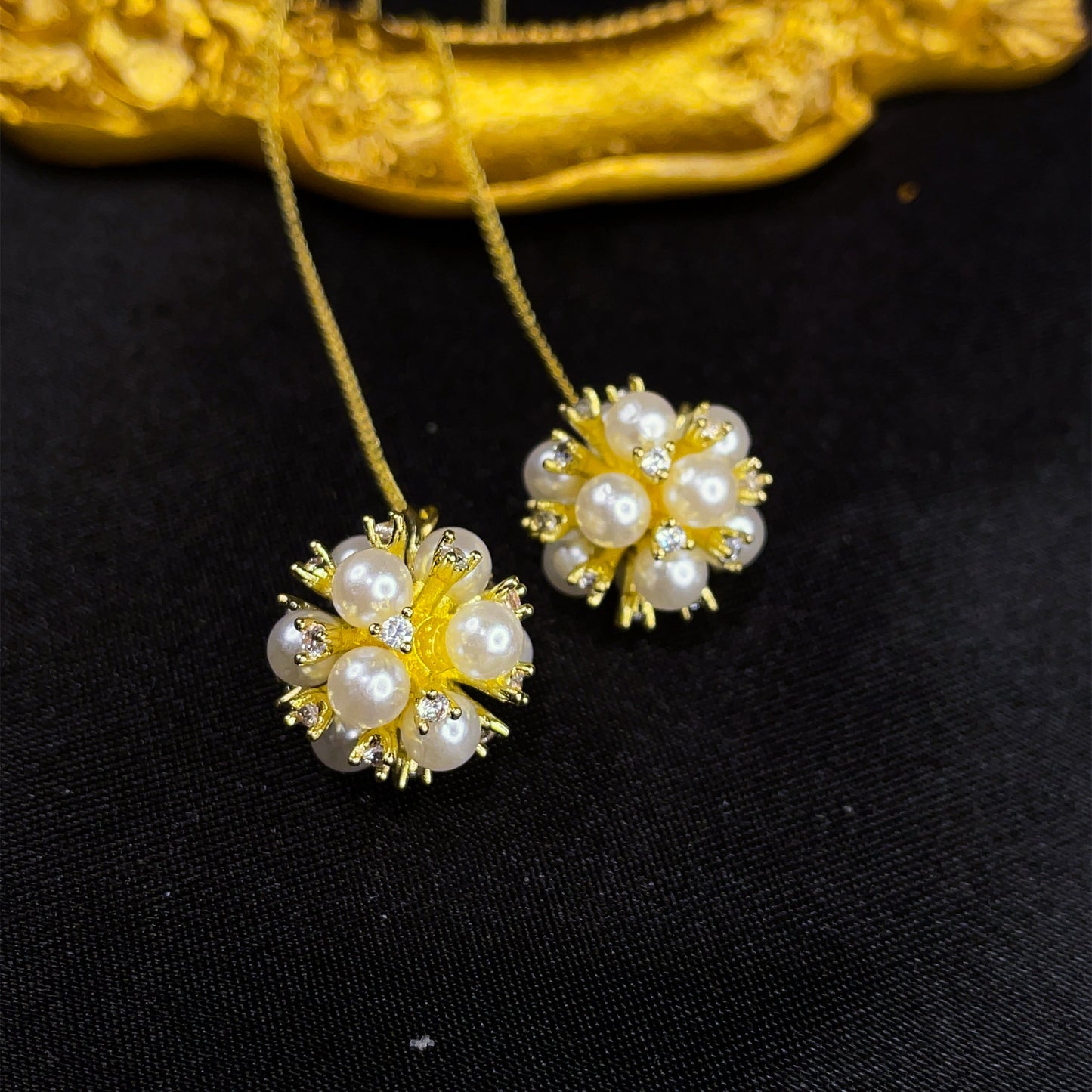 Pearl Pom Pom Ear Threader Earrings