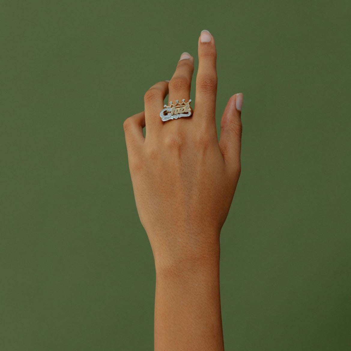 Iced Crown Name Ring