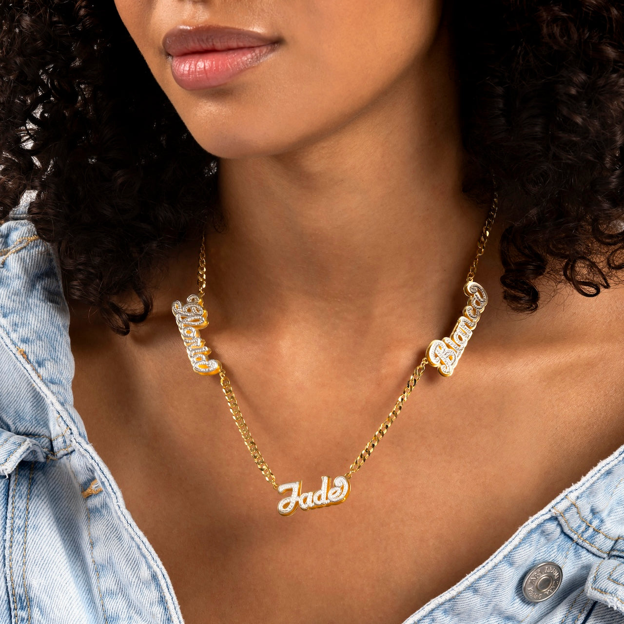 Double Plated Three Name Necklace