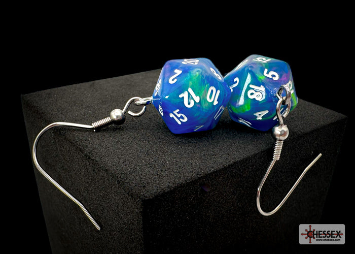 Hook Earrings Festive® Waterlily™ Mini-Poly d20 Pair