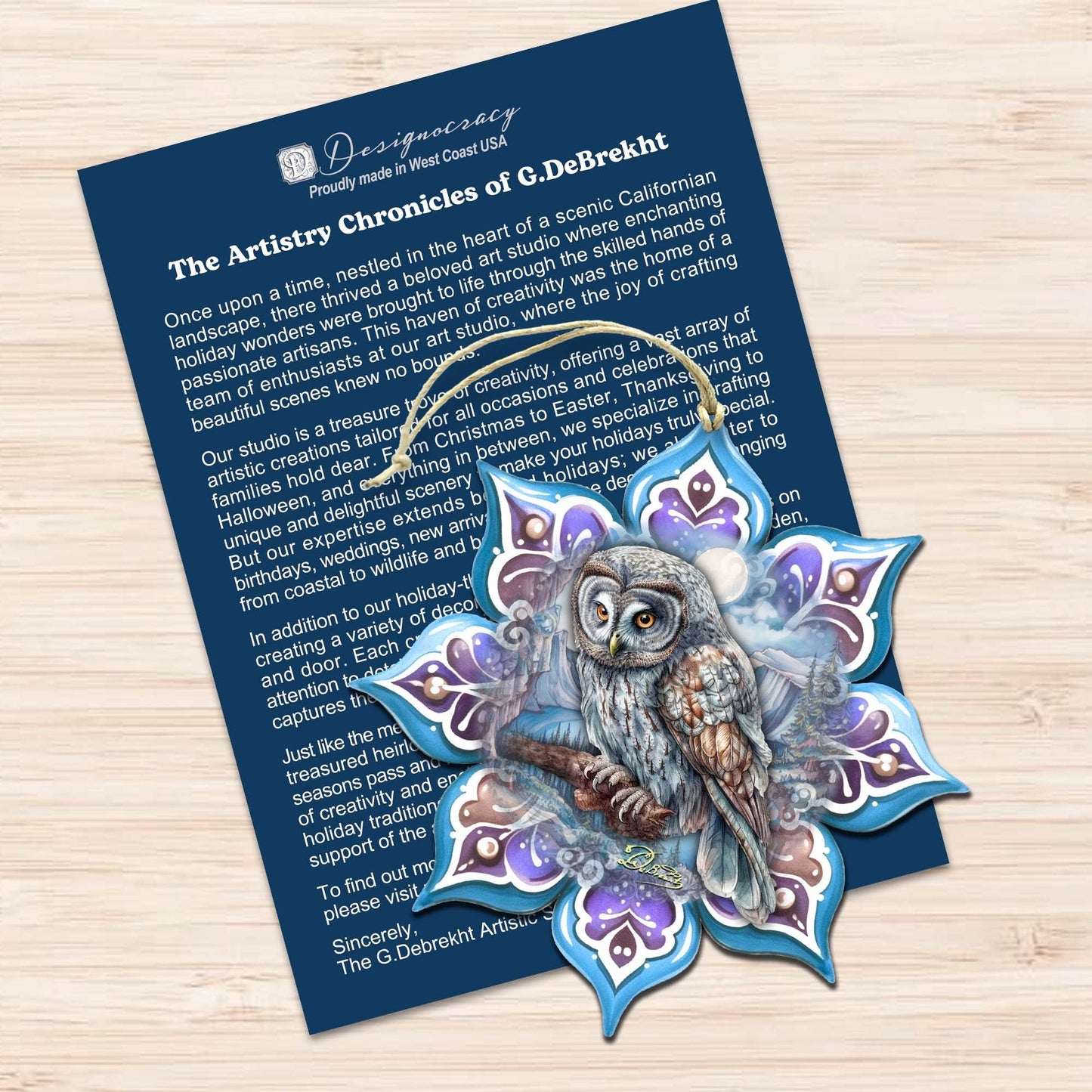 Owls Snowflake Eco Wood Ornaments Set of 3 by G. Debrekht - Nature Wildlife Decor - 8090152-S3