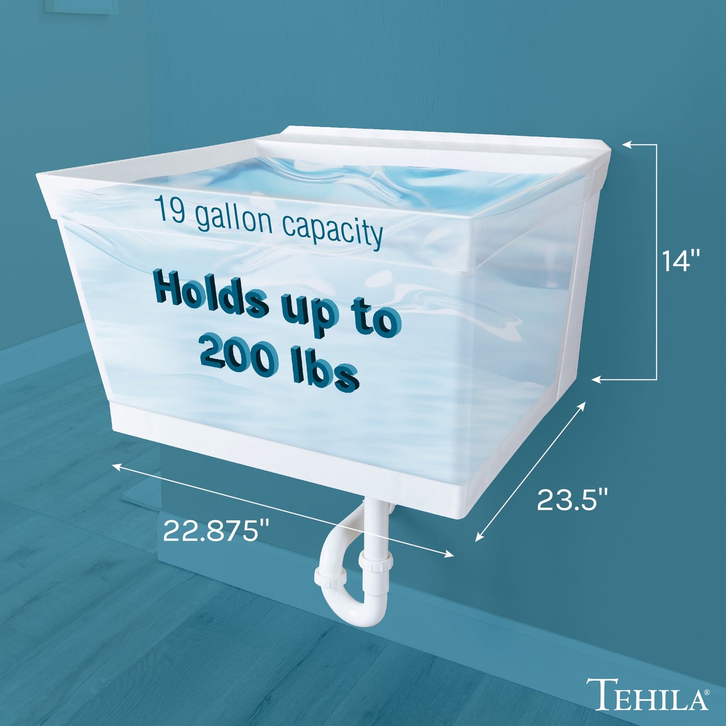 Tehila Standard Wall-Mounted White Utility Sink, No Supply Lines
