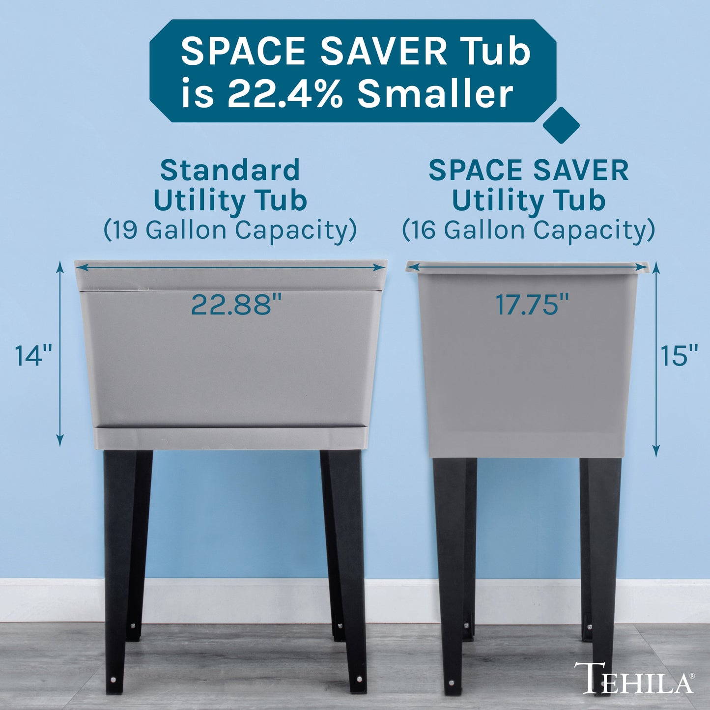 Tehila Space Saver Freestanding Grey Utility Sink with Chrome Finish Pull-Out Faucet