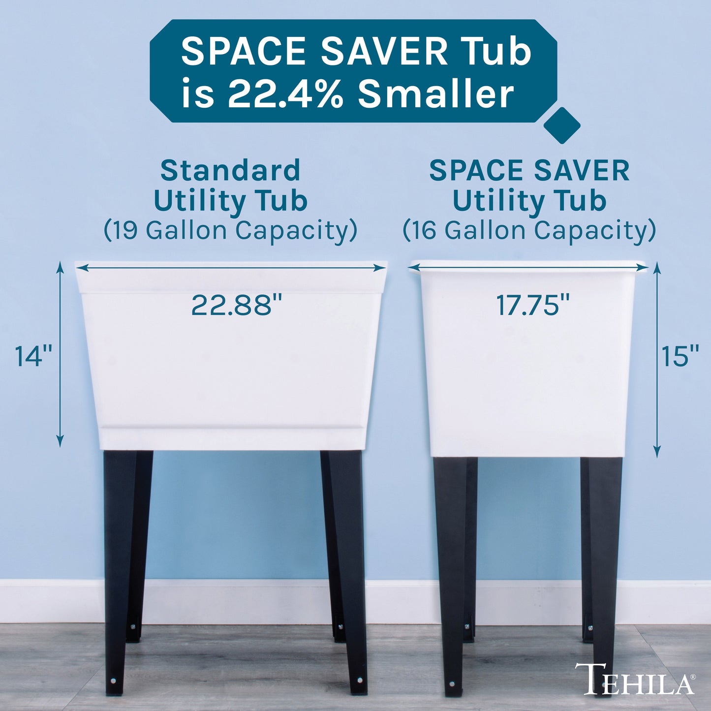 Tehila Space Saver Freestanding White Utility Sink with Stainless Steel Finish Pull-Out Faucet