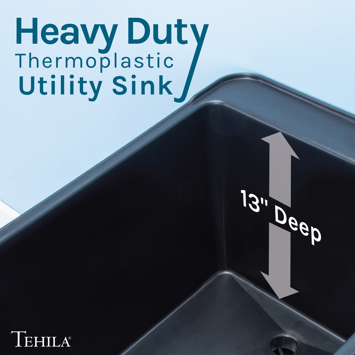 Tehila Space Saver Freestanding Black Utility Sink with Black Finish Gooseneck Faucet and Side Sprayer