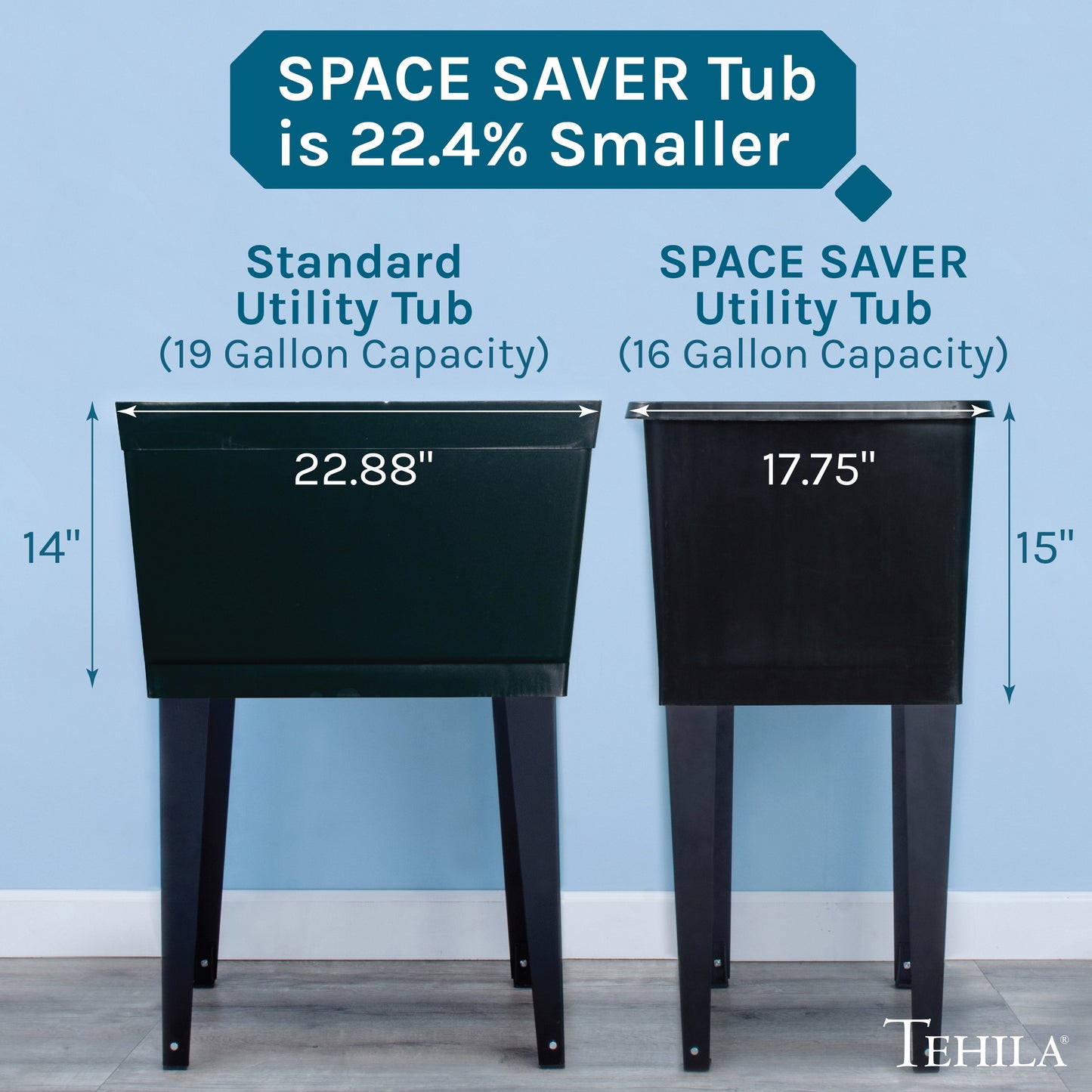 Tehila Space Saver Freestanding Black Utility Sink with Chrome Finish Gooseneck Faucet and Side Sprayer