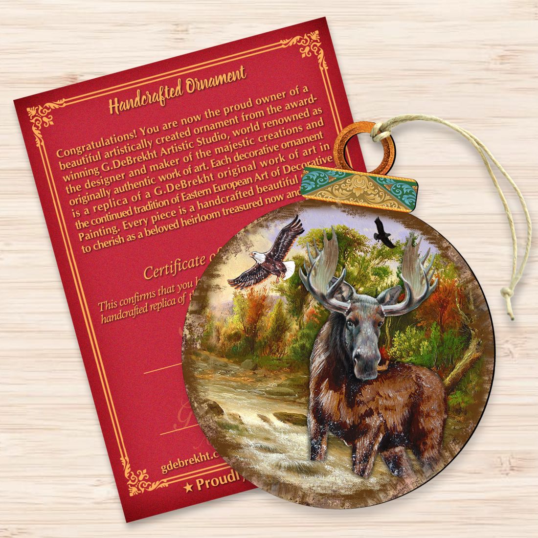 Woodsy Moose Ball Wooden Ornaments by G. DeBrekht - Wildlife Holiday Decor - 8025215