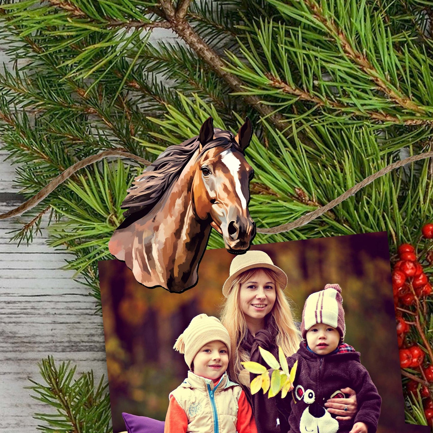 Horses Clip-On Eco Wood Decorative Ornaments Set of 6 by G. Debrekht - Christmas Decor - 8090039C-S6