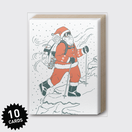 Box Set of 10 - Hiker Santa Greeting Card