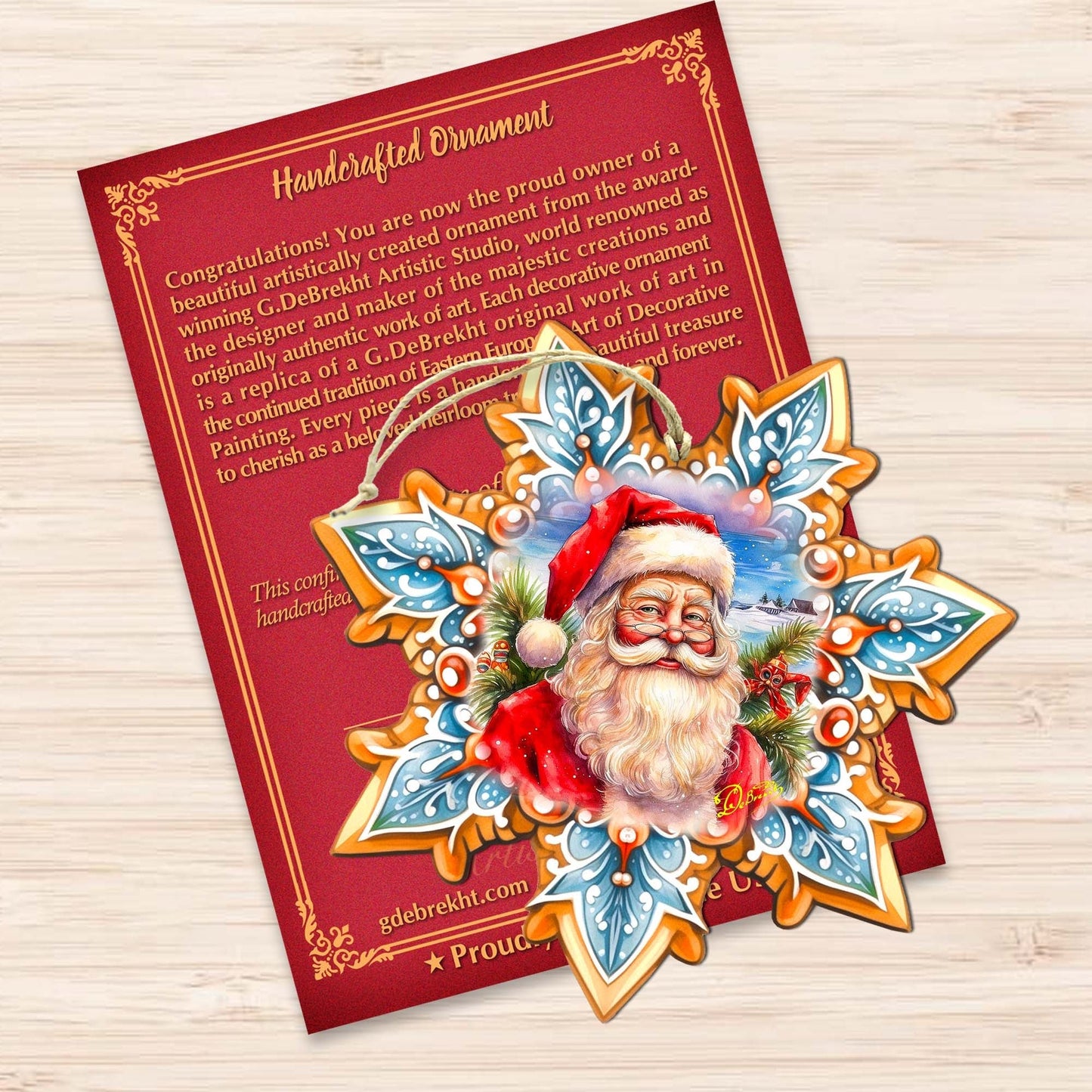Santa Snowflake Wooden Ornaments by G. Debrekht - Christmas Santa Snowman Decor - 8688422