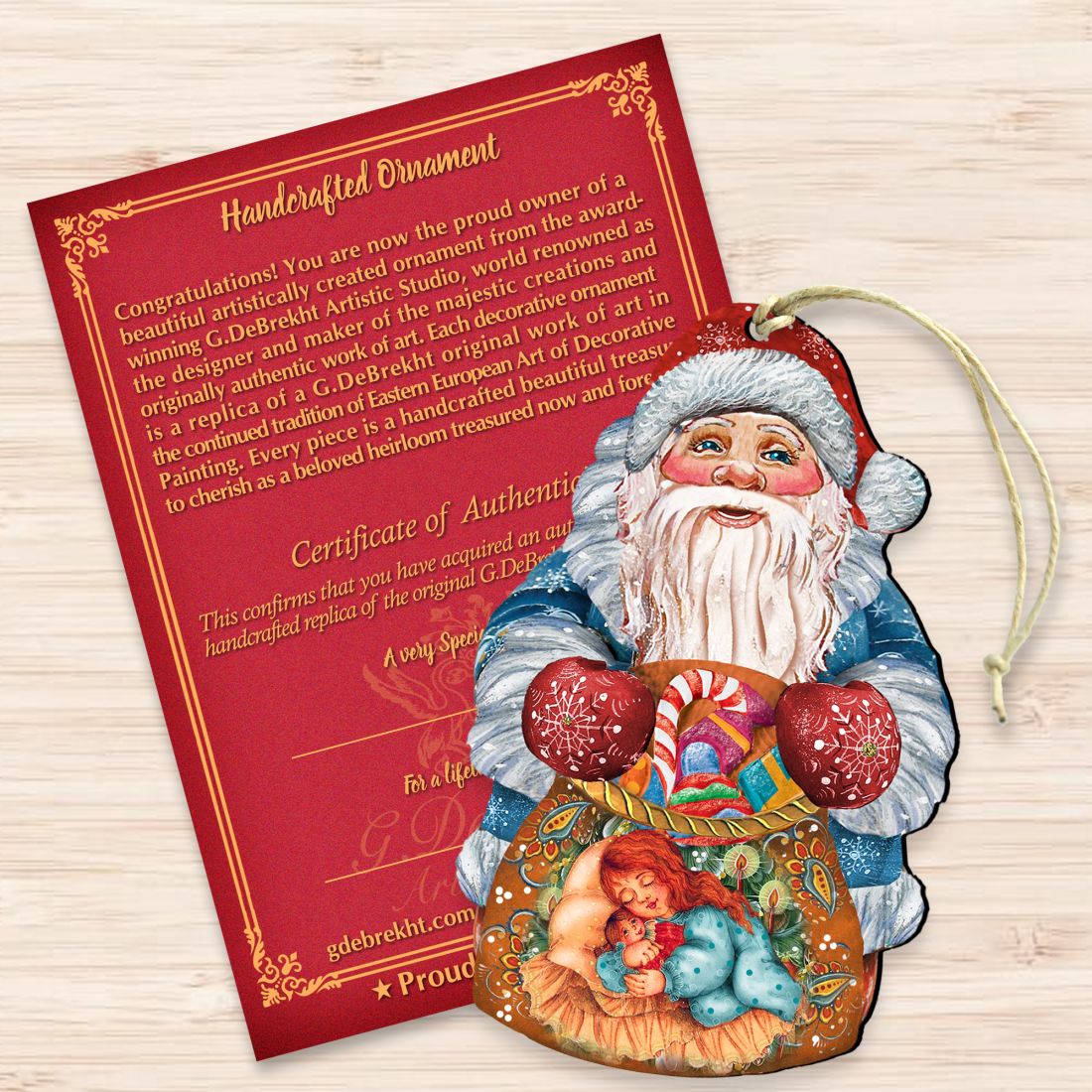 Gift Bag Santa Christmas Wooden Ornaments by G. DeBrekht - Christmas Santa Snowman Decor - 8117901