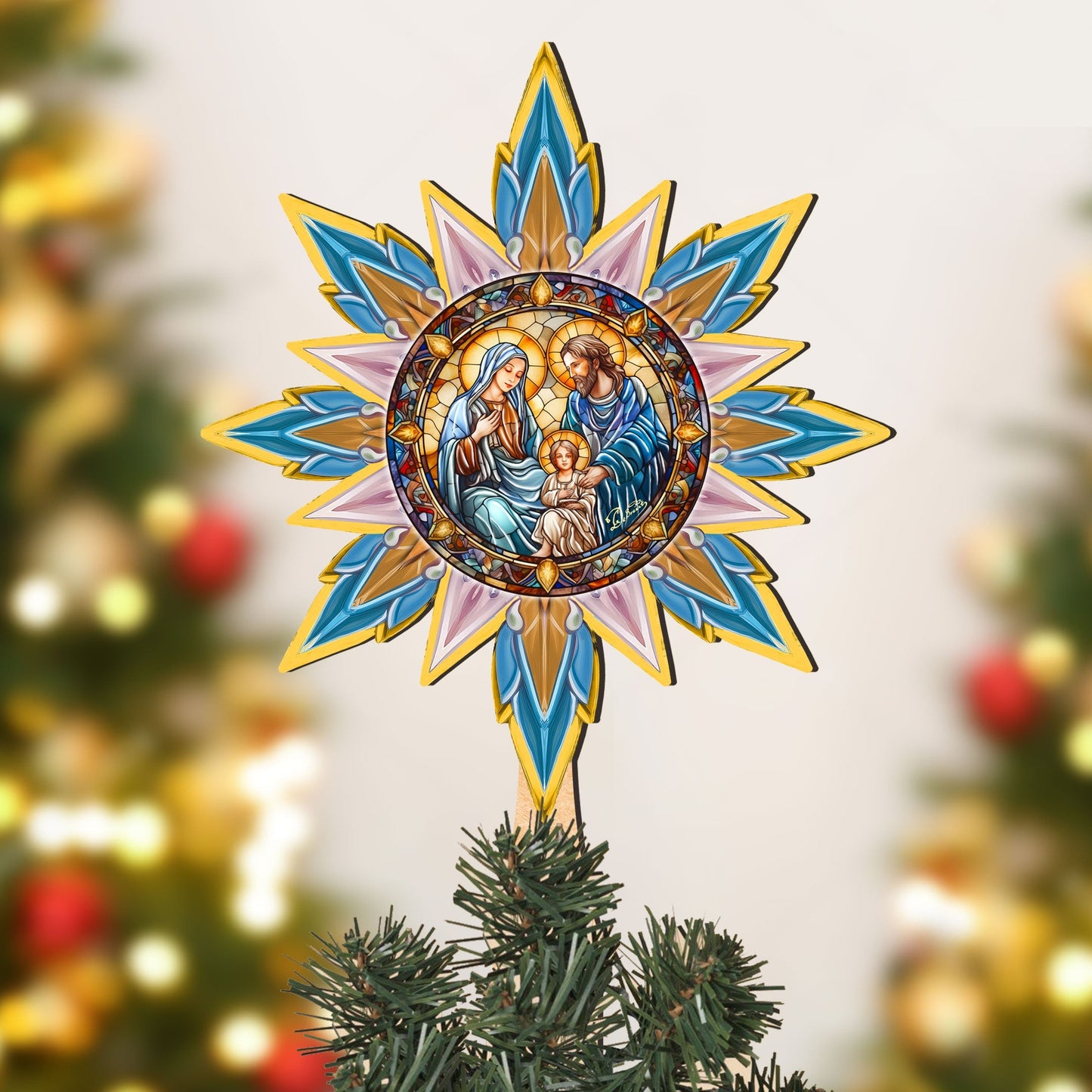 Peaceful Nativity Star Tree Topper Wooden Decor by G. Debrekht - Nativity Holiday Decor - 89505