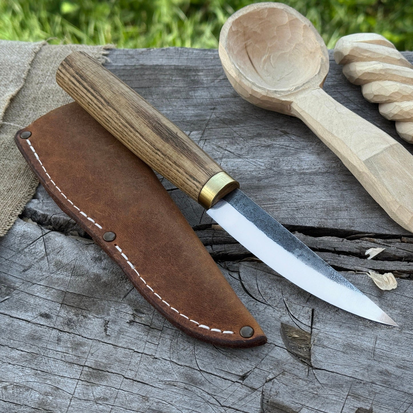Whittling Sloyd Knife with Leather Sheath, 10 cm (3.94 inches)