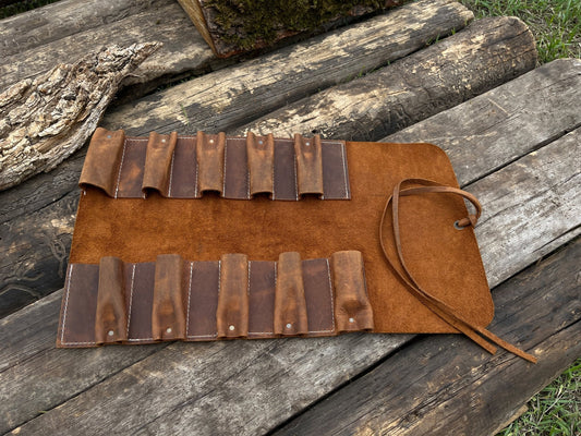10 Pocket Leather Tool Roll