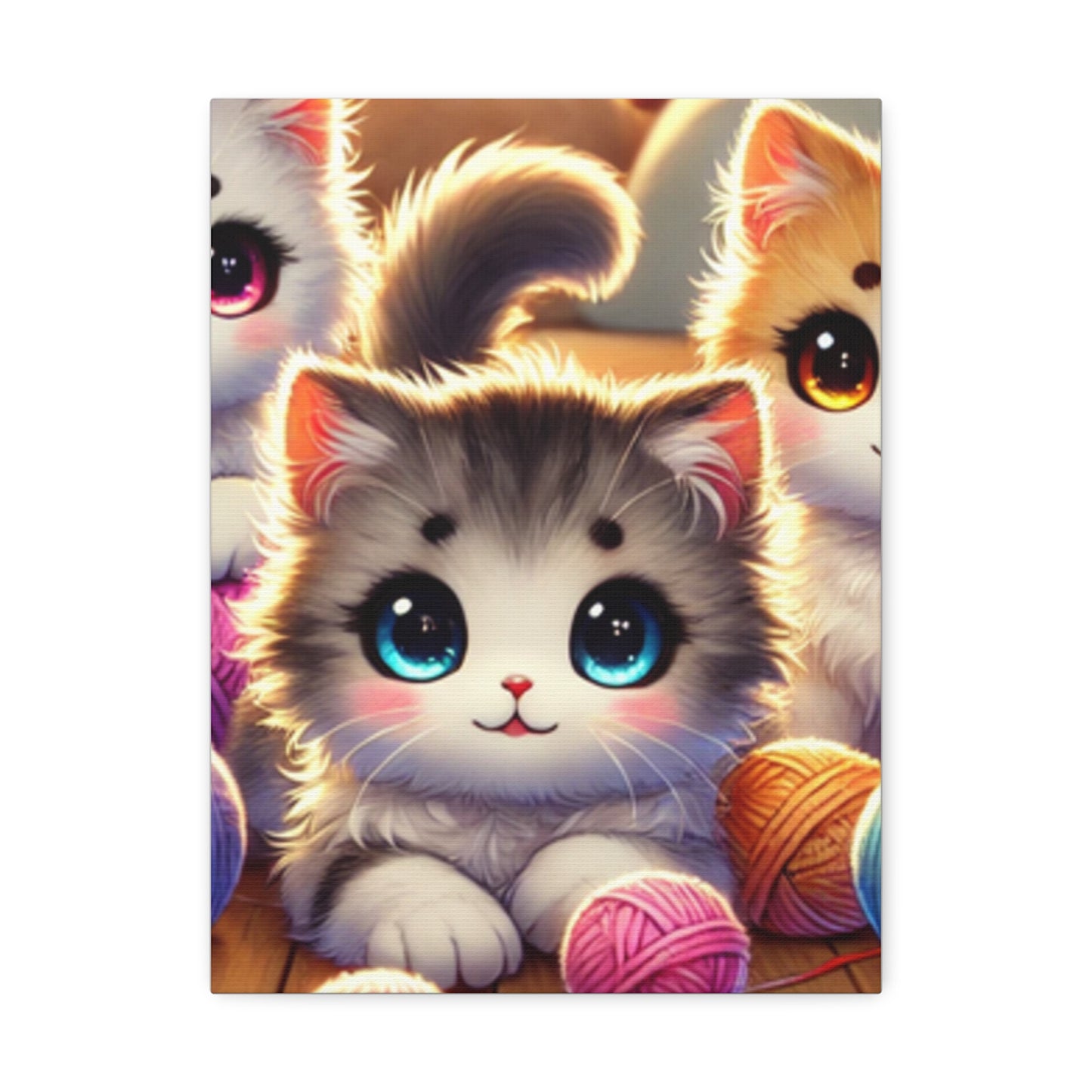 Cozy Yarn Kittens Cute Cat Canvas Knitting Room Wall Art Gift