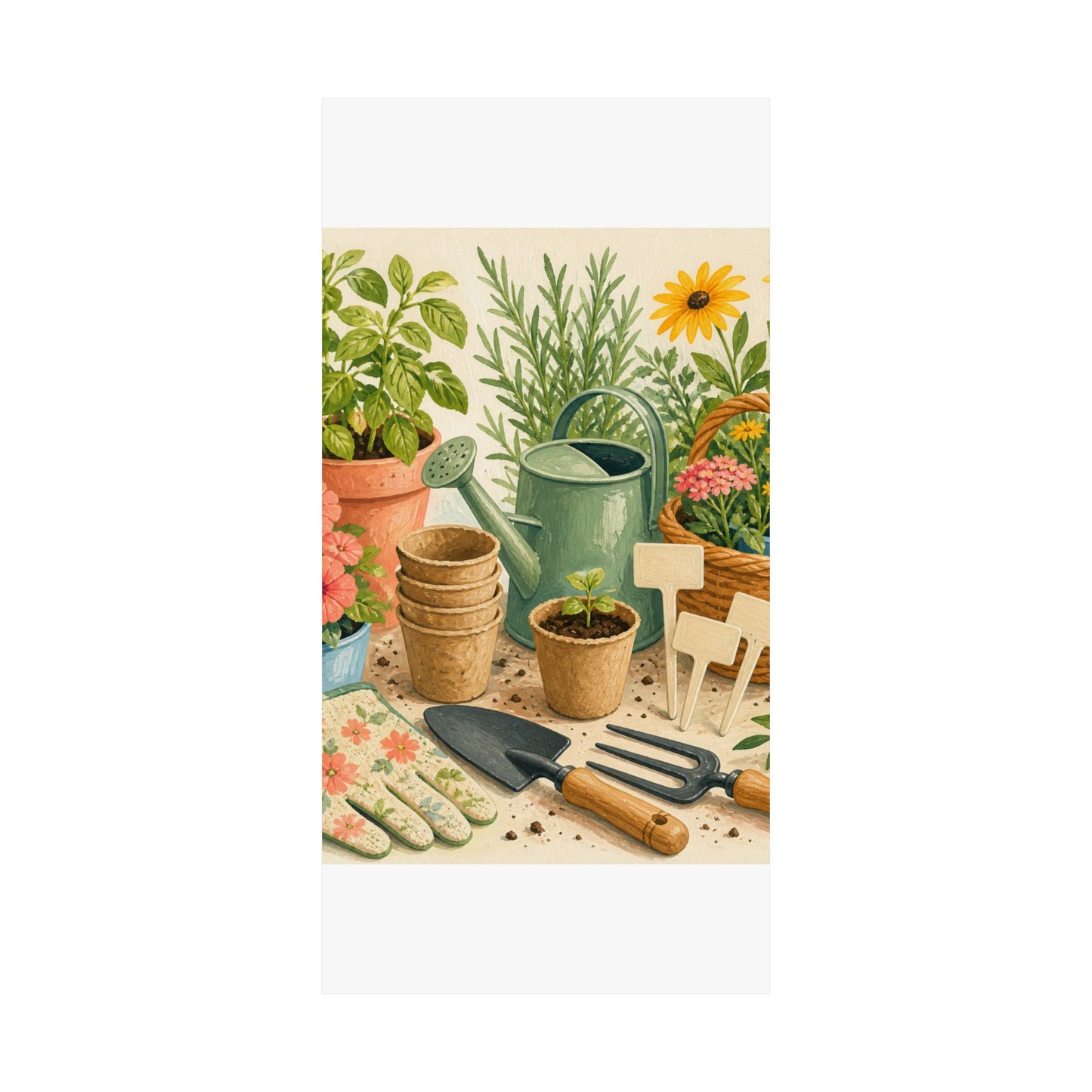 Colorful Gardening Tools and Flowers Hobby Poster